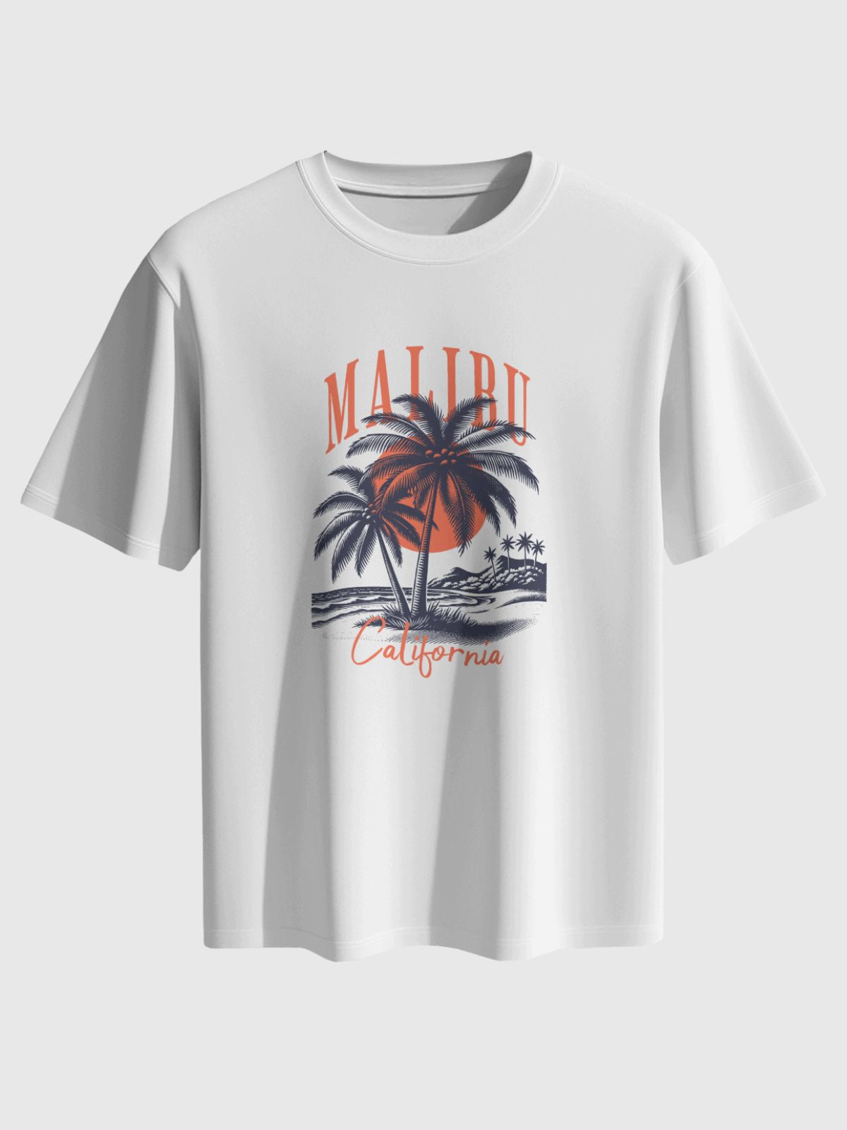 Men's White Malibu California Printed Classic Fit T-Shirt