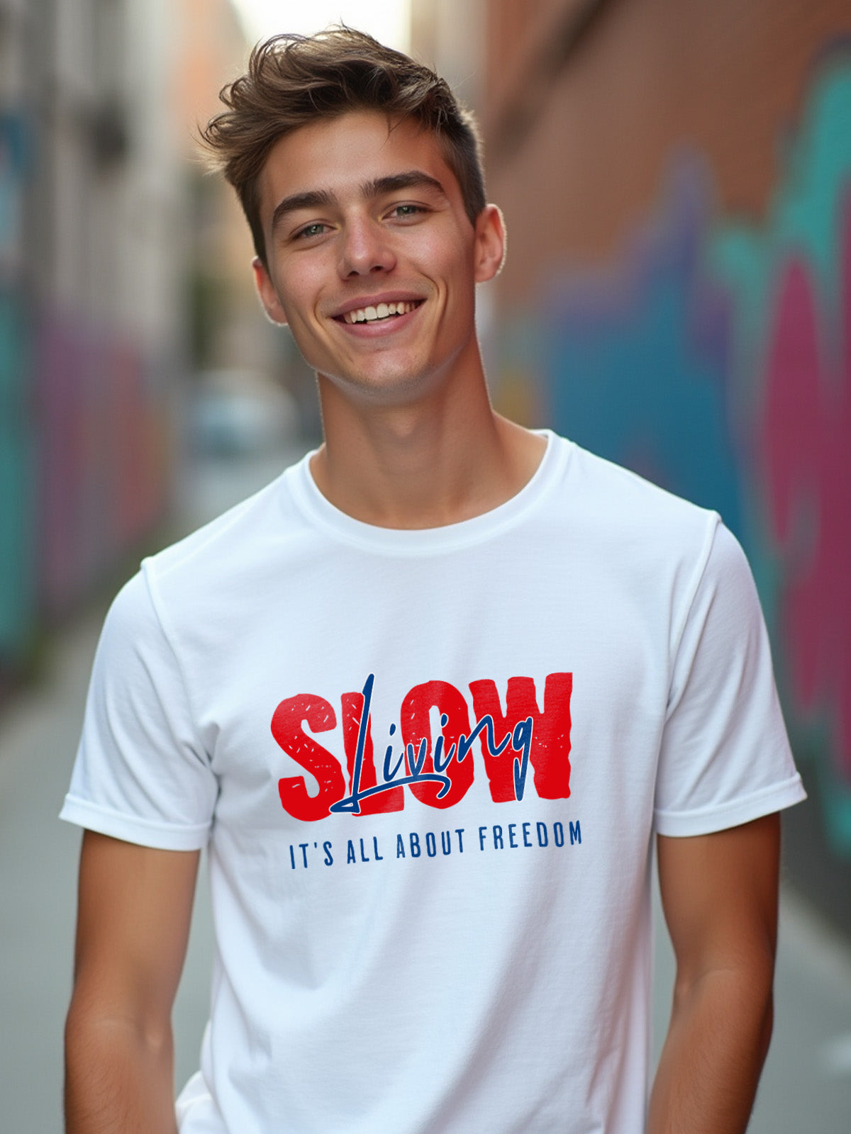 Men's Slow Living Its All About Freedom Printed Classic Fit T-Shirt