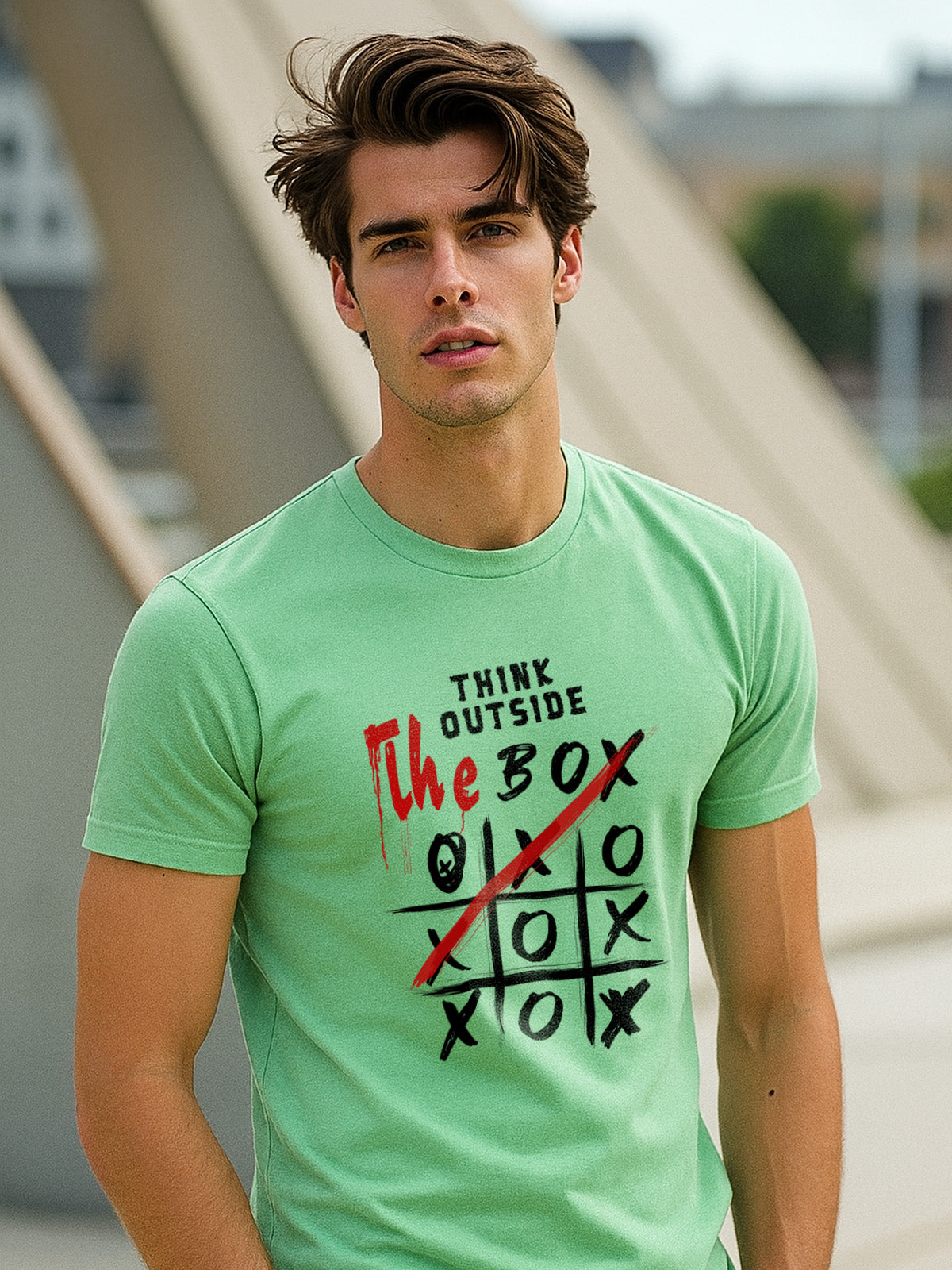 Men's Jade Green Think Outside The Box Printed Classic Fit T-Shirt