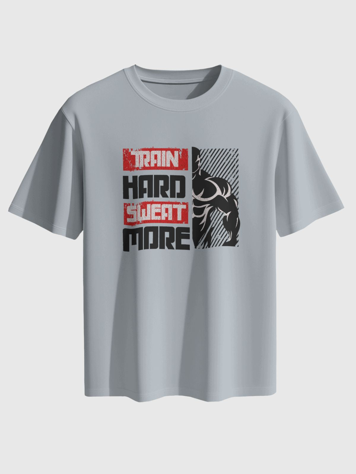 Men's Grey Melange Train Hard Sweat More Printed Classic Fit T-Shirt